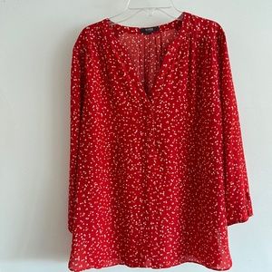 NYDJ Red Blouse with white/tan polka dots - Size M